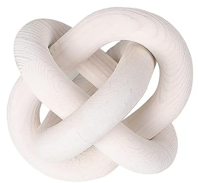 tinysiry 3-Link Wood Knot Decor, Rustic Farmhouse Decoration Object Wood Knot Ornament for Living Room Bedroom, Decorative Chain Knot Ornament for Tray Shelf Decor White