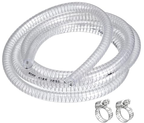 QUARKZMAN sugslang 1/2 tum (12,7 mm) innerdiameter 3 meter PVC tryckslang med 2 slangklämmor i rostfritt stål, spiralslang transportslang förstärkt med ståltråd tjockt rör