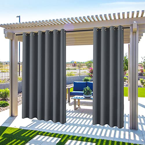 MINGPINHUIUS Outdoor Vorhang wetterfest, Outdoorvorhänge Sonnnenschutz und Sichtschutz, Outdoor Vorhang mit Ösen Winddicht Blickdicht für Terrasse Pavilion Balkon Garten Patio (grau)