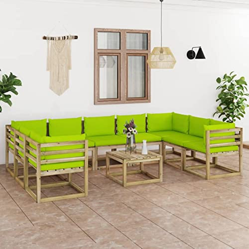 Gecheer Gartenmöbel-Loungeset Gartenmöbel 10-TLG.Garten-Lounge-Set mit Kissen Sofa Lounge Sitzgruppe Gartensofa Gartenset Ecksofa Mittelsofa Beistelltisch Gartentisch,Kiefernholz,grün imprägniert