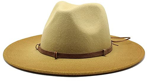 NOAMED Fengyan Hüte breite Krempe Sprühfarbe Fedora-Hut Wolle breite Krempe Jazz Filzhüte Damen Herren Panamahut mit Dekor (Farbe: Gelb, Größe: 56–58 cm)