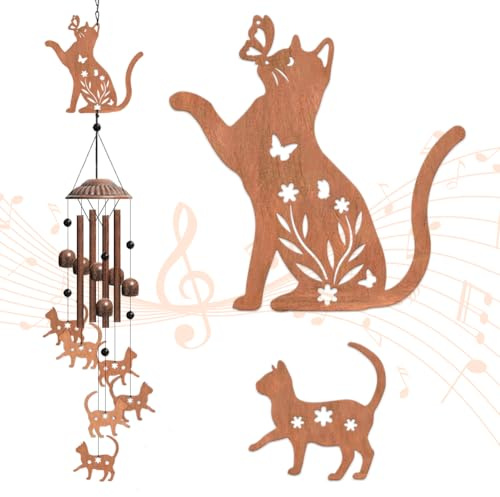 OLYCRAFT 1 Set Campanelli Eolici A Forma di Gatto Campanelli Eolici A Farfalla Campanelli Eolici Simpatia Memoriale Fiori Campanelli Eolici per Esterni Casa Giardino Decorazione Ciondolo - 72 cm