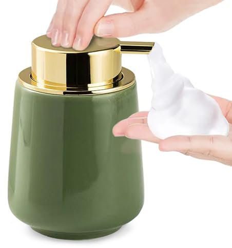 Modern Foam Soap Dispenser for Bathroom, Chic Ceramic Bottle, Gold Soap Dispenser Pump (Green)