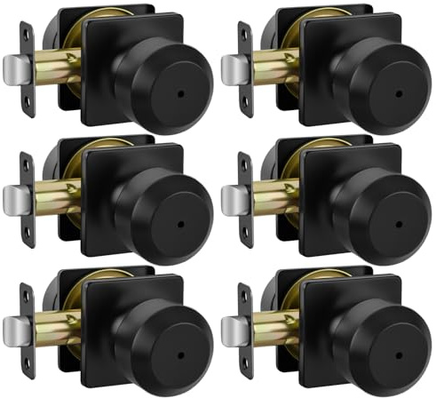 Haidms 6 Pack Black Door Knobs Interior, Privacy Interior Door Knob for Bedroom or Bathroom, Matte Black Door Knobs