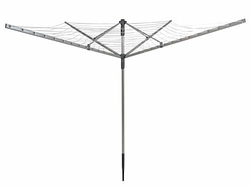 Byinone Rotary Washing Line | 50m Rotating Heavy Duty Clothes Airer Outdoor | Garden 4 Arm Rotary Washing Line | Outdoor use with Ground Spike Aluminium + Cover