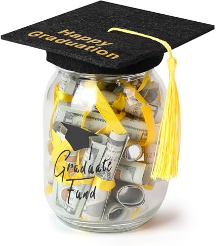 Graduation Gifts - Graduate Fund Mason Jar for Centerpieces，DIY Loaded Cash Of Graduation Glass Jar with Graduation Cap Decorations kit,Wishes Grad Party Supplies and Decor.