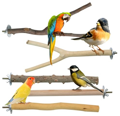 5pcs Bird Perches, Natural Wooden Parrot Stand Set, Birds Toys Parakeet Perch, Multi-Branch Perch Platform Birdcage Stand for Parrotlets Bird Cage