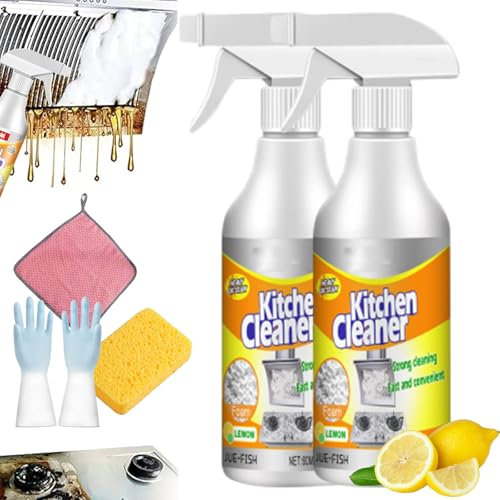 Sciasi Lot de 2 sprays nettoyants en mousse pour cuisine, nettoyage puissant des taches d'huile de cuisine, spray nettoyant à bulles pour casseroles et poêles de cuisine