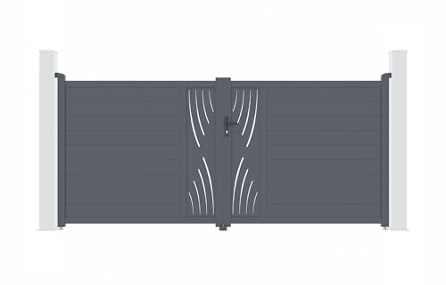 Casanoov Portail battant 3,5m VELETA H.160cm + 2 poteaux H.190cm aluminium gris