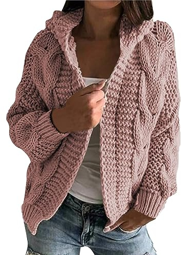 Strickjacke Damen Kurz Grobstrick Pullover Strickjacken Damen Warm Oversize Grobstrickjacke Dicke Open Front Cardigan Frauen Elegant Strickmantel Langarm Casual Übergangsjacke Laternenärmel