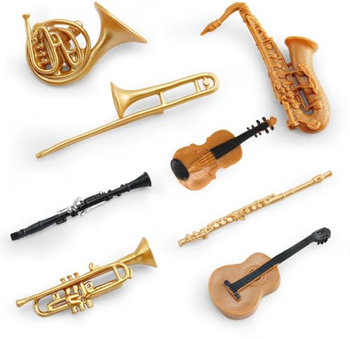 Instrument de Musique Miniature,Doyomtoy 8 pièces Ensemble d'instruments de Musique Miniature Mini Instruments de Musique modèle 1/12 Décoration Miniature Piano Guitare