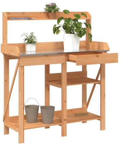 Banc de rempotage avec étagères en Bois Massif de Sapin Marron, Table de rempotage de Jardin, Banc de Travail de rempotage de Plantation en Bois avec Crochets et étagères pour patios/Cours