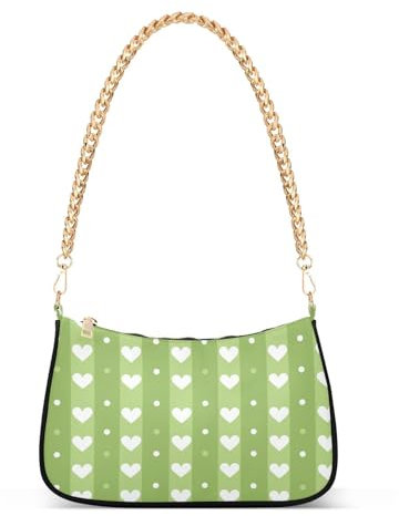 Corazones y rayas verde lima, bolso bandolera de cadena para mujer, bolso cruzado para mujer, Corazones y rayas verde lima