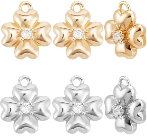 Beebeecraft 1 Box 12 Kleeblatt Anhänger 18 Karat Vergoldet Und Platiniert Vierblättriges Kleeblatt Glücksbringer Für Die Schmuckherstellung Armbänder Halsketten Ohrringe DIY Bastelarbeiten