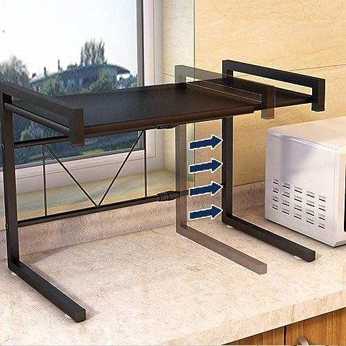 VIIROUD Cuisine Micro Ondes Etagere Rangement,Étagère pour Micro-Ondes à 2 Couches - Extensible - pour épices, conserves, Bouteilles, jusqu'à 25 kg (42cm (40-65cm) Noir)