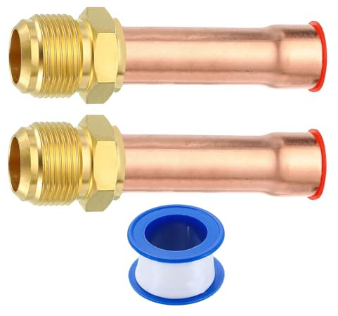 sourcing map 2Pcs Brass Pipe Fitting, 3/4 SAE Male Thread x 3/4 OD Flare Connector with Copper Tube for HVAC System Air Conditioner Refrigeration