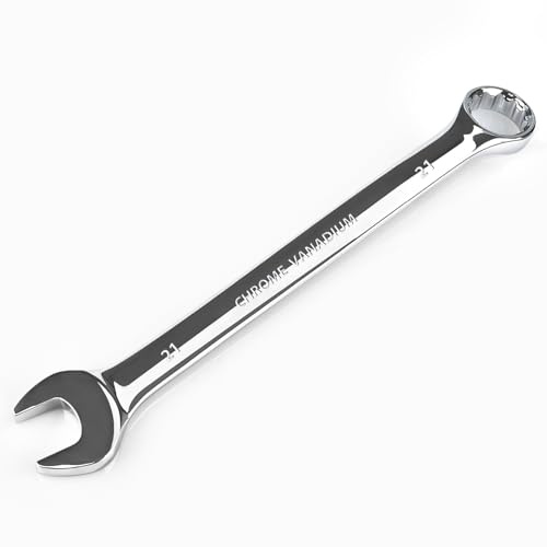 Llave combinada de 21 mm, llave combinada métrica de grado industrial, CR-V con pulido de espejo, extremo de caja de 12 puntos, extremo de caja de desplazamiento de 15 grados