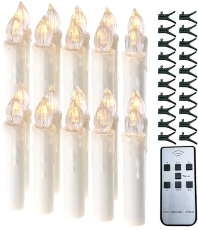 YJY LIGHT Christbaumkerzen LED mit Fernbedienung 20er, Dimmbar & Timer, Clip & Drehbar, 3000K warmweiß IP64 Wasserfest – batteriebetriebene Weihnachtsbaumkerzen Kabellos für Weihnachtsbaum Tannenbaum