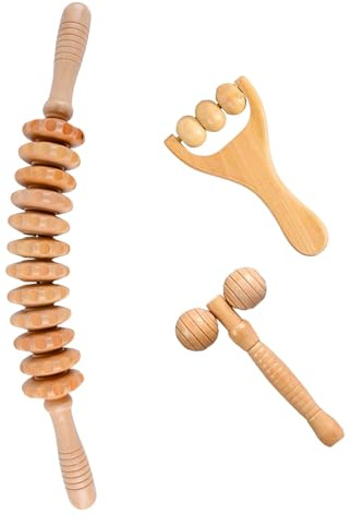 3 Stück Holz Faszienstab Hals, Füße, Wirbelsäule, Beine, Kieferpartie Massageroller,Muskelentspannung Lymphdrainage Lindert Müdigkeit Geeignet Für Zuhause, Büro, Reisen