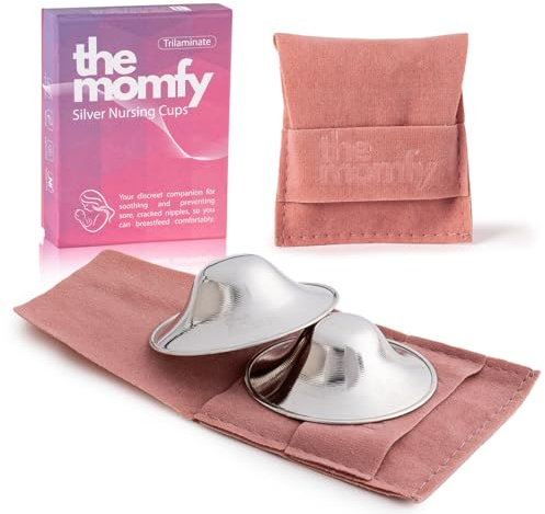 The MOMFY Silver Nursing Cups, Silver Nipple Shields - Trilaminated Protective Breast Shields for Breastfeeding, Dermatologically Tested | Nickel Free | Free Storage Pouch