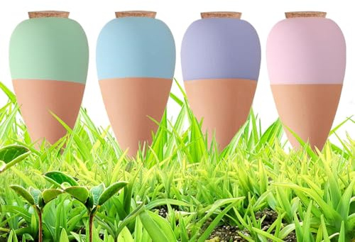 Bewässerungsspikes für Blumen - Roter Ton Automatisches Pfahl-Set, konisches Pflanzenstecker-Set | 4 Stück Pflanzenstecker für Urlaub Automatische Bewässerung von Topfpflanzen Garten