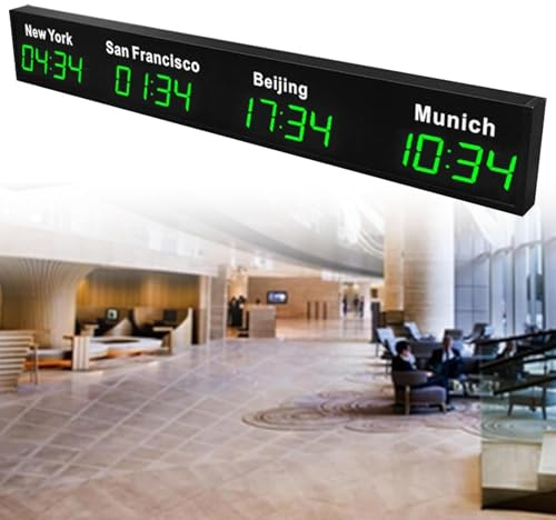 Orologio digitale a LED con fusi orari mondiali, per più fusi orari, ideale per uffici e hotel, visualizzazione dell'ora per 3/4/5 città