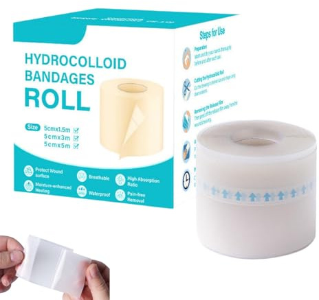 Hydrokolloid Bandagen, 5cm x 300cm Flexible Feuchte Heilung Patch Rolle, Atmungsaktive Hydrokolloid Verband für Pickel, Schnitte, Zehen, Gesicht, Wundpflege (1)