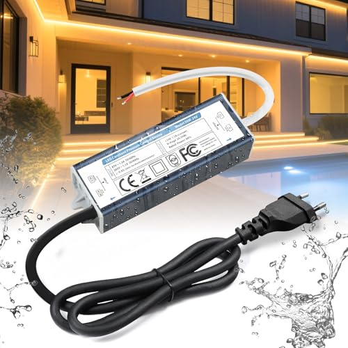 BRIMETI Transformador 220V a 24V Driver LED 36W 1.5A Exterior Impermeable IP67 Fuente de Alimentación con Enchufe Adaptador de Bajo Interior Controlador Tensión Voltaje Constante para Tira LED