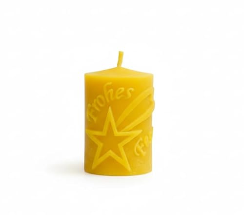 Bienenwachskerze aus 100% Bienenwachs, Kerze 5cm x 7,5cm Stumpen, frohes Fest, Geschenk für Weihnachten, lange Brenndauer, Adventkranz Kerze, Stabkerze, handgefertigt