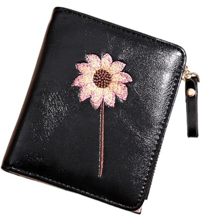 Abaodam Portafoglio Donna Pieghevole Zip in Pu Nero Stile Floreale