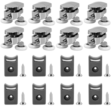 UZEXYO 8Pcs Shower Door Rollers 23mm Replacement Set for Curved Doors Includes Top and Bottom Wheels with Anti-Collision Block and Screws for Bathroom Glass Door
