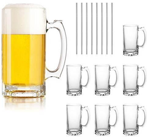 QAPPDA Beer Mugs Set,Glass Mugs With Handle 16oz,Large Beer Glasses For Freezer,Water Cups for Cold Beverages, 500ml Beer Drinking Glasses, Traditional Stein For Bar, Alcohol, Beverages,Coffee, Teas