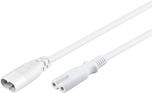 electrosmart 2m IEC C7 Figure 8 Extension Power Lead Male to Female (White) | C8 Male Plug to C7 Female Jack Socket, Power Cable Extension Lead