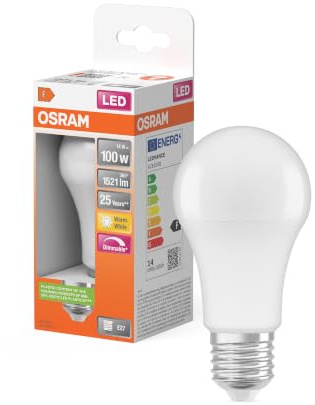 OSRAM Dimmbare LED Lampe mit E27 Sockel, Warmweiss (2700K), klassische Birnenform, 14W, Ersatz für 100W-Glühbirne, matt, LED SUPERSTAR CLASSIC A