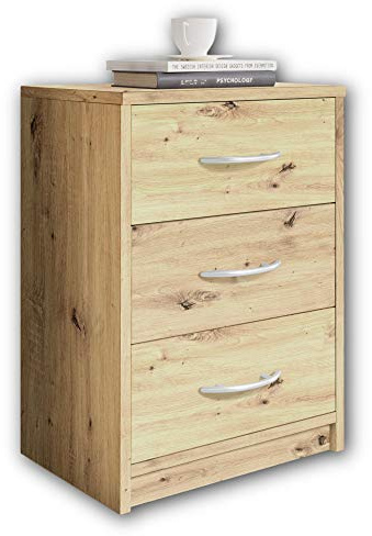 Stella Trading PEPE Nachttisch in Artisan Eiche Optik - Schlichter Nachtschrank mit drei Schubladen passend zu jedem Bett & Schlafzimmer - 39 x 54 x 28 cm (B/H/T) | Nachtkommode für das Schlafzimmer, 3 Schubladen bieten Stauraum, funktionale Nachtkonsole, Dekor in Eiche-Optik