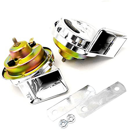 YIYIDA Autohupe Elektrische 115DB Doppeltöne Wasserdichtes Horn Mit Metallhalterung - Hochton und Tiefton für 12V Motorrad, Yacht, LKW - Silber