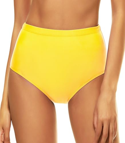 Bellecarrie Women's High Waisted Bikini Bottoms Full Coverage Tankini Swimming Costume Swimsuit Bottoms Swim Dance Briefs for Swimming Women - Yellow - Medium