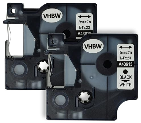 vhbw 2x Schriftband-Kassette kompatibel mit Dymo 5000 | 2000, 1000 Plus, 5500 Etiketten-Drucker 7m x 6mm Schwarz auf Weiß