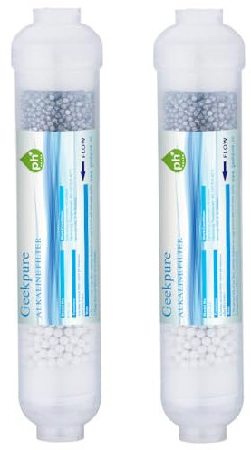 Geekpure 10 inch Inline Alkaline Replacement Water Filter Cartridge pH+ for Reverse Osmosis System -1/4” Thread -Pack 2