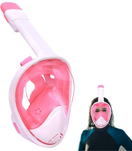 Wsobue Tauchmaske,Vollmaske Schnorchelmaske Anti-Fog Anti-Leck,180° Sichtfeld mit Sportkameras Kompatible Taucherbrilie für Erwachsene und Kinder (WeißRosa S/M)