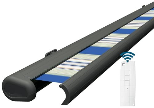Eclipse Vollkassettenmarkise elektrisch 2,5x2,0 m basaltgraues Gehäuse Markise Balkon Terrassenüberdachung Gelenkarm Polyacryltuch UV-Schutz 50+ Smarthome-fähiger Dooya Motor, Markisentuch:Meeresfarbe