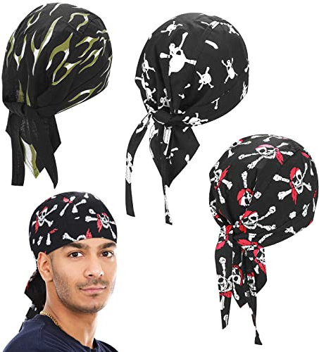 3 Stück Hüte Kopftuch Kappe Bandana Kopftuch Herren Laufmützen Schweißabsorbierend Atmungsaktive Sport Kopfbedeckung Radkappen Feuchtigkeitsableitende Piratenhüte Totenkopfmützen Helmfutter Baumwolle