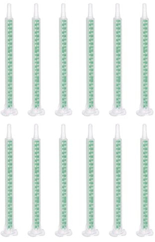 sourcing map 15 Pcs Epoxy Tubes Static Mixer, 4.53-inch Plastic Resin Mixing Nozzle Flat Tip for AB Glue Adhesive Gun Applicator 50mL Cartridges, Green