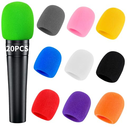 Comemela Pop Filter for Microphone Foam Microphone Covers Disposable Mic Covers for Microphones, 20Pcs Colorful Mic Windscreen Reusable Mic Foam Covers
