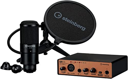Steinberg UR12 Pack de démarrage podcast - interface audio USB 2.0 à deux canaux, microphone condensateur de studio ST-M01 et accessoires (pack logiciel comprenant WaveLab Cast, Cubase Al et Cubasis)
