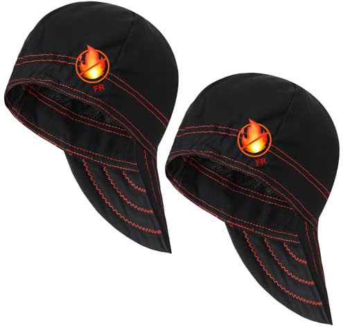 Yunsailing 2 Pcs Welding Cap Flame Resistant Welders Caps Reversible Cotton Soft Short Crown Welders Hats with Elastic for Men Women Electrician(Black, Red)