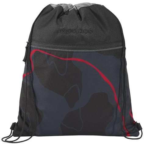 coocazoo Turnbeutel „Lava Lines”, schwarz, mit Reißverschlussfach und Kordelzug, reflektierende Elemente, Schlaufen zur Befestigung am Schulrucksack, 10 Liter, ab der 3. Klasse