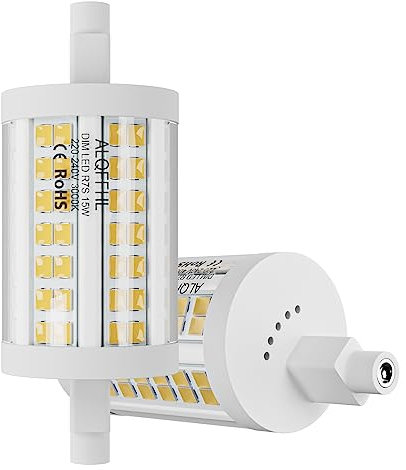 R7S 78mm Bombilla LED Regulable, 15W Doble Terminación Tipo J Luces de Inundación (150W Halógeno T3 Equivalente), 2000 lumen 3000K, Lámparas de pared / seguridad / suelo, Paquete de 2 (Blanco Cálido)