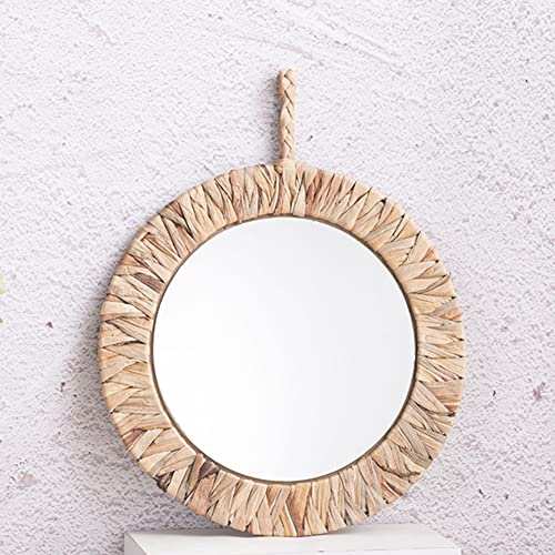 ZYWUOY Runder Wandspiegel zum Aufhängen, 38,1 cm, dekorativer Rattan-Kreis-Wandspiegel für Badezimmer, Schlafzimmer, Wohnzimmer