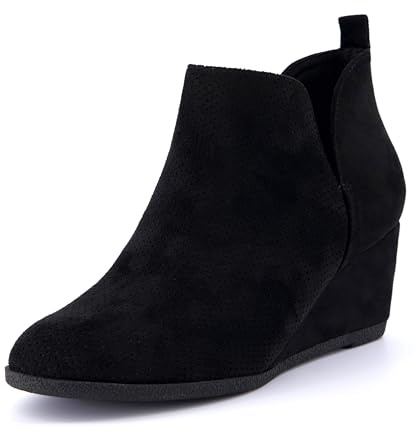 CUSHIONAIRE Women's Tito Wedge Bootie - Soft Vegan Suede, Memory Foam, Wide Width Available, wedge boots for women, BLACK, 8